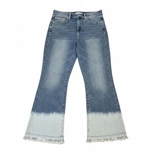 Loft Women's The Kick Crop Bleached Leg Raw Hem Medium Wash Stretch Size 30/10